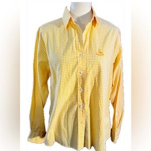 Women’s Faconnable yellow/white checked button down shirt L